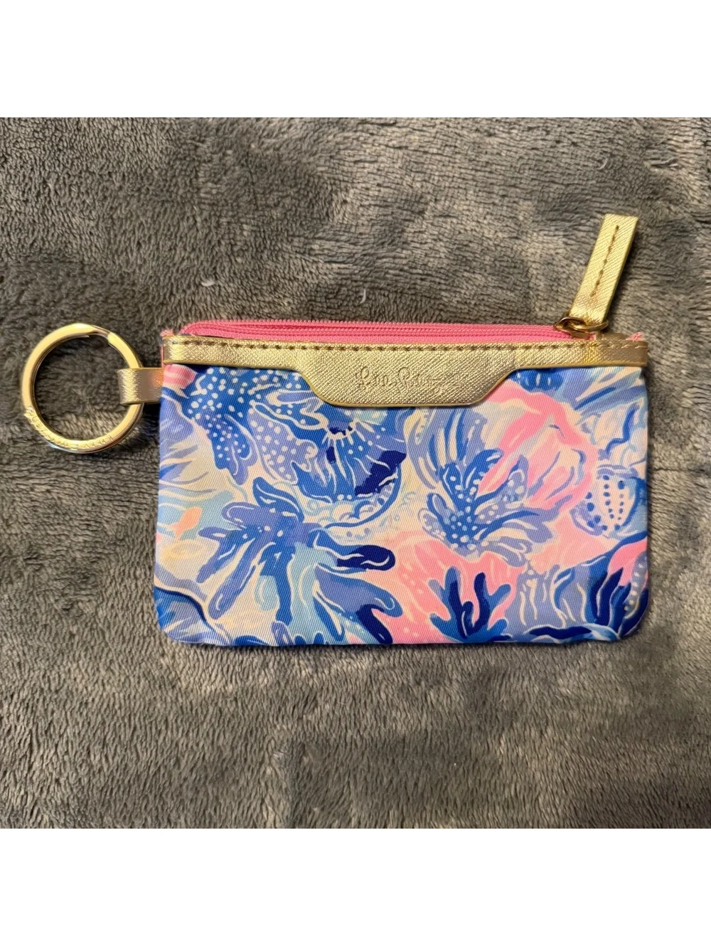 Lilly Pulitzer Keychain Card Holder Wallet Blue Pink Floral